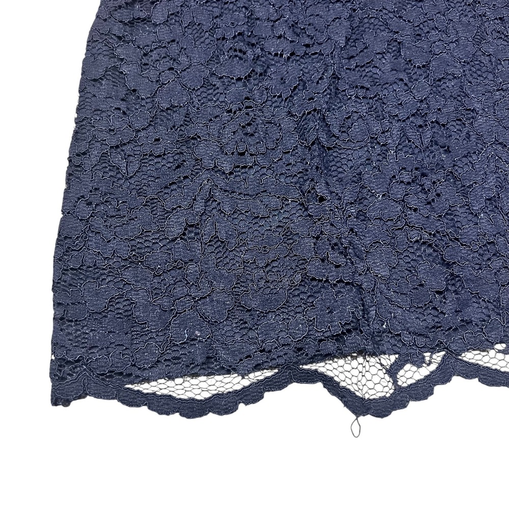 Brooks Brothers Navy Blue Floral Lace Overlay Short Sleeve Top Crew Neck Medium - Picture 2 of 7